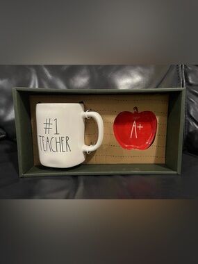 Rae Dunn #1 Teacher Mug and Trinket Tray, Set in Box